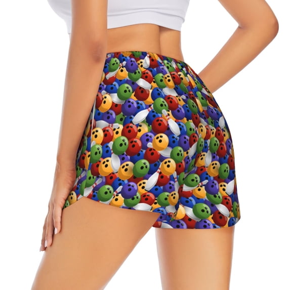 Lsque Bowling Colorful Printed Women's Running Shorts with Liner Pockets,Elastic Quick Dry Workout Athletic Gym Yoga Shorts,Womens High Waist Shorts-Medium