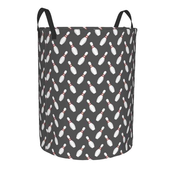 Lsque Bowling Pins pattern Laundry Hamper Basket, Tall Woven Rope Hamper Basket for Clothes, Lightweight Storage Basket, Collapsible Waterproof-Small