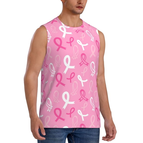Lsque Breast Cancer Awareness (3) Print Men's Cotton Blend Sleeveless Muscle Shirts (S-3XL)- Moisture Wicking, Odor Protection, UPF 30 ,Medium