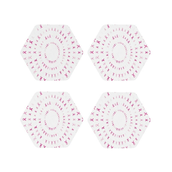 Lsque Breast Cancer Awareness (4) Pattern 4" Drink Coasters Set of 4, PVC Leather Absorbent Coasters, Table Coaster Set Decorative Coffee Cup Coasters Housewarming Gift -Hexagon