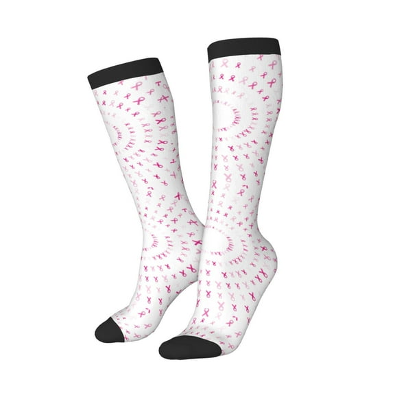 Lsque Breast Cancer Awareness (4) Printed Crew Socks Men's Women's LightWeight Thin Casual Calf Socks ,Knee High Socks,Cotton Socks