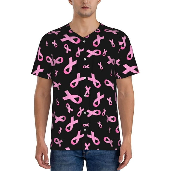 Lsque Breast Cancer Awareness Pattern Mens Polo Golf Shirts Funny Graphics Shorts Sleeve Button Shirts Baseball T-shirt-XX-Large