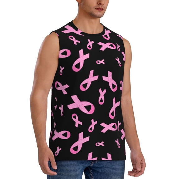 Lsque Breast Cancer Awareness Print Men's Cotton Blend Sleeveless Muscle Shirts (S-3XL)- Moisture Wicking, Odor Protection, UPF 30 ,Small