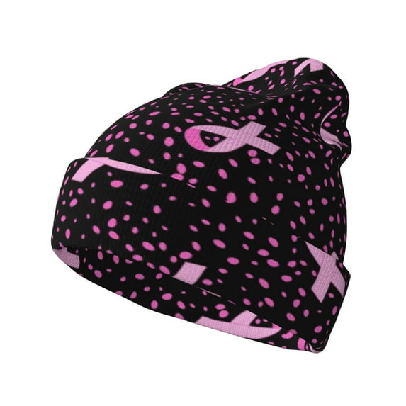 Lsque Breast Cancer Awareness3 Pattern Knitted Beanie, Unisex Winter Hat, Knit Hat Winter Beanies Thick Fisherman Beanies Cuffed Plain Skull Caps