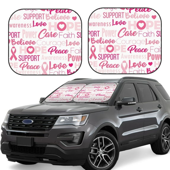 Lsque Breast Cancer Pink Ribbons Awareness (2) 2 PCS Windshield Sun Shade | CarFoldable Window Covers | Car Accessories Reflect UV for Universal Cars SUV Truck | Small