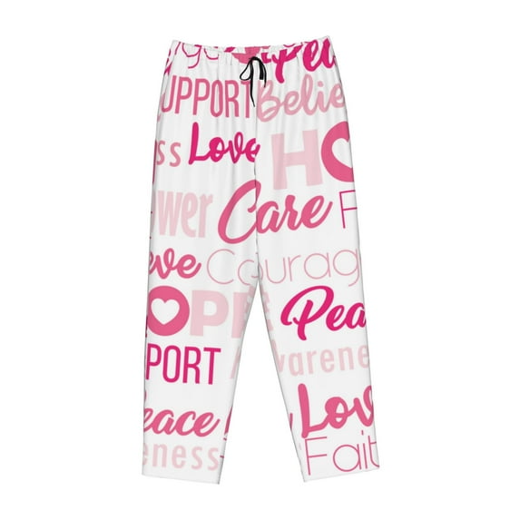 Lsque Breast Cancer Pink Ribbons Awareness (2) Print Women's Pajama Pants, Lounge Pant - Comfortable Home Wear,Elastic Waistband, Stylish Design-Small