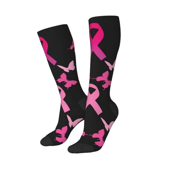 Lsque Breast Cancer Printed Crew Socks Men's Women's LightWeight Thin Casual Calf Socks ,Knee High Socks,Cotton Socks