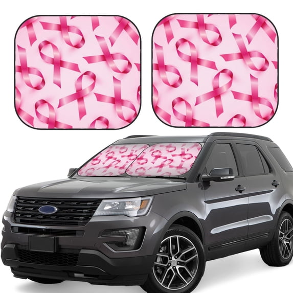Lsque Breast Cancer Ribbons Awareness 2 PCS Windshield Sun Shade | CarFoldable Window Covers | Car Accessories Reflect UV for Universal Cars SUV Truck | Medium