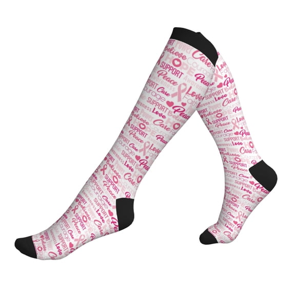 Lsque Breast Cancer Ribbons Awareness Pattern Sport Compression Socks for Men & Women 15-20 mmHg Knee High Nurse Pregnant Running Medical and Travel Athletic