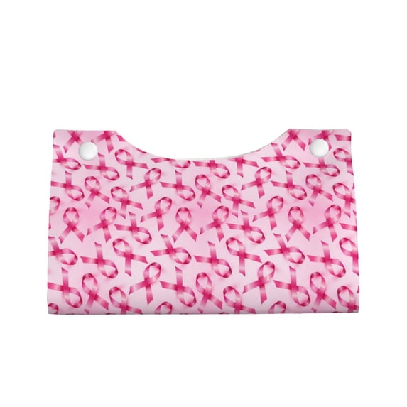 Lsque Breast Cancer Ribbons Awareness Printed Long Tissue Box Cover Holder, Facial Paper Organizer Dispenser,Triangle with Bottom Belt, PVC Leather Decorative Organizer
