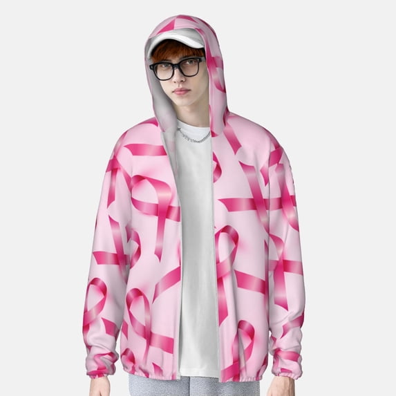 Lsque Breast Cancer Ribbons Awareness UPF 50+ Lightweight Sun Protection Men's Women's Long Sleeve Shirt, Hoodie Performance -Large