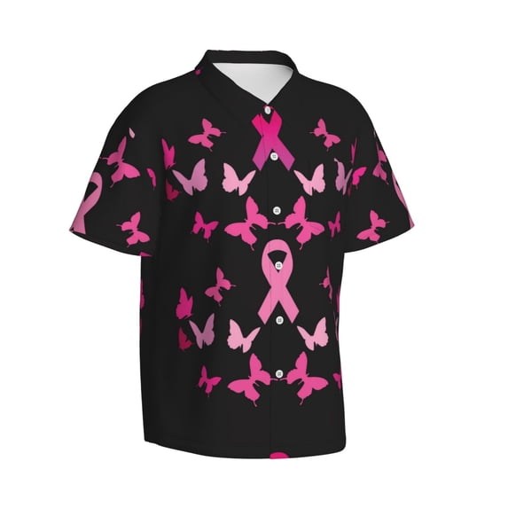 Lsque Breast Cancer pattern Hawaiian Shirt for Men, Unisex Summer Beach Casual Short Sleeve Button Down Shirts-Large