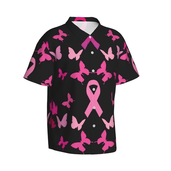 Lsque Breast Cancer pattern Hawaiian Shirt for Men, Unisex Summer Beach Casual Short Sleeve Button Down Shirts-Large