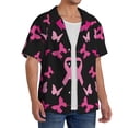 thumbnail image 1 of Lsque Breast Cancer print Men's Cuban Collar Short Sleeve Shirt Summer Beachwear Casual Button Down Fashionable Vacation Leisure Shirt-Large, 1 of 7