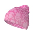 thumbnail image 1 of Lsque Breast CancerN Ribbons Awareness Pattern Knitted Beanie, Unisex Winter Hat, Knit Hat Winter Beanies Thick Fisherman Beanies Cuffed Plain Skull Caps, 1 of 6