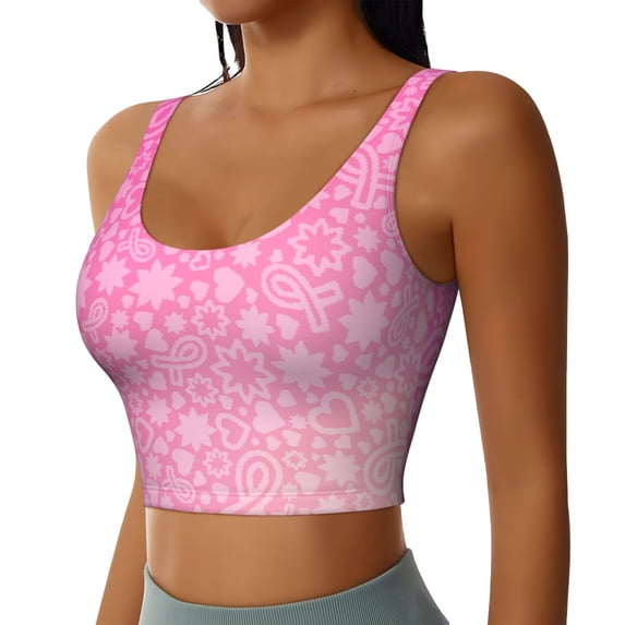 Lsque Breast CancerN Ribbons Awareness Printed Women'S Sports Bra, Compression, Moisture Wicking, High-Impact Sports Bra For Women,Supportive sports bra-X-Large
