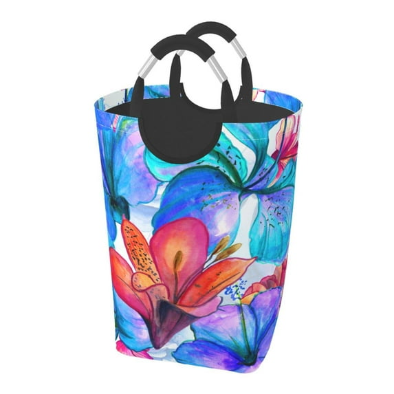 Lsque Bright Flowers Laundry Basket, Laundry Hamper, Dirty Clothes Hamper for Laundry, Collapsible, Waterproof Laundry Baskets with Aluminum Handles for Laundry, Dorm, Family