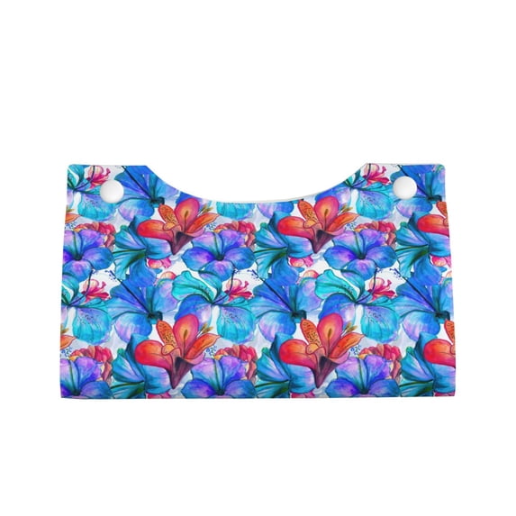 Lsque Bright Flowers Printed Long Tissue Box Cover Holder, Facial Paper Organizer Dispenser,Triangle with Bottom Belt, PVC Leather Decorative Organizer