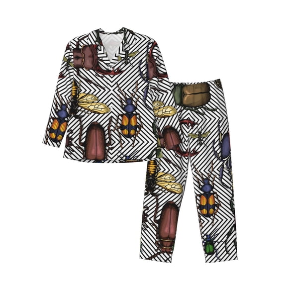 Lsque Bright Insects Pattern Long Sleeve Pajama Set for Men - Soft 2-Piece Sleepwear and Loungewear Set with Pockets, Comfy Nightwear-Small