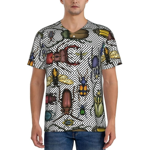 Lsque Bright Insects Pattern Mens Polo Golf Shirts Funny Graphics Shorts Sleeve Button Shirts Baseball T-shirt-3X-Large