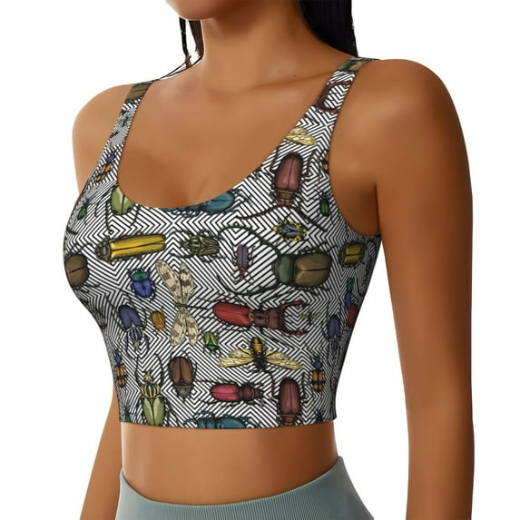 Lsque Bright Insects Printed Women'S Sports Bra, Compression, Moisture Wicking, High-Impact Sports Bra For Women,Supportive sports bra-Large