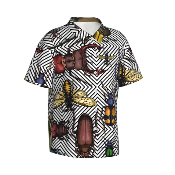 Lsque Bright Insects pattern Hawaiian Shirt for Men, Unisex Summer Beach Casual Short Sleeve Button Down Shirts-X-Large