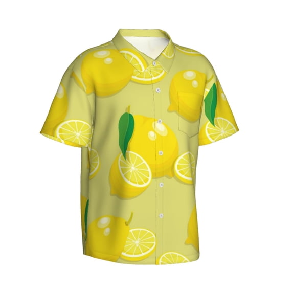Lsque Bright Lemons pattern Hawaiian Shirt for Men, Unisex Summer Beach Casual Short Sleeve Button Down Shirts-XX-Large