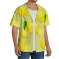 thumbnail image 1 of Lsque Bright Lemons print Men's Cuban Collar Short Sleeve Shirt Summer Beachwear Casual Button Down Fashionable Vacation Leisure Shirt-Large, 1 of 7