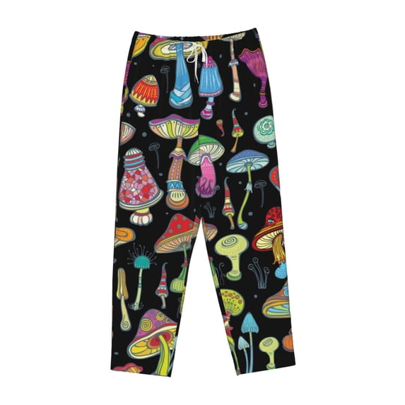 Lsque Bright Mushrooms Print Women's Pajama Pants, Lounge Pant - Comfortable Home Wear,Elastic Waistband, Stylish Design-X-Large