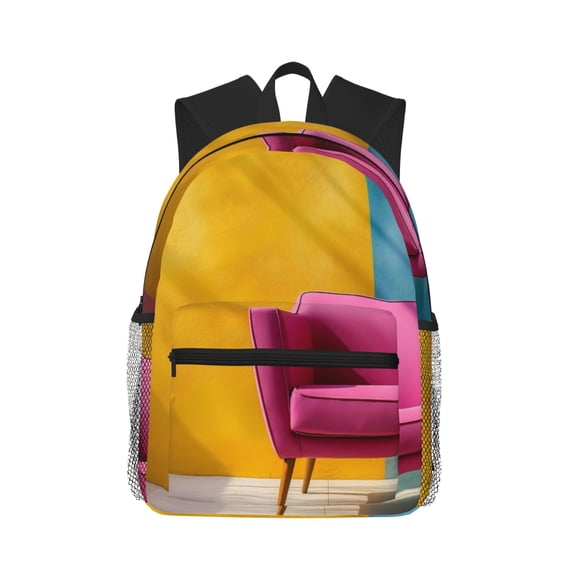Lsque Bright Pink Chair Classic Casual Backpack - Large Capacity Water-Resistant Backpack for School, Work, Travel, and Outdoor Activities