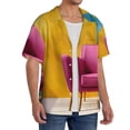 thumbnail image 1 of Lsque Bright Pink Chair print Men's Cuban Collar Short Sleeve Shirt Summer Beachwear Casual Button Down Fashionable Vacation Leisure Shirt-X-Large, 1 of 7