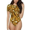 thumbnail image 1 of Lsque Bright Shiny Golden Women's Crew Neck Short Sleeve Bodysuit Basic T Shirts Tops Onesie Adult Cute Pajama-Medium, 1 of 8