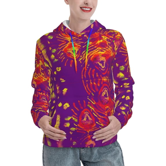 Lsque Bright Textured Animal Pattern Casual Women's Hoodie,Hooded Sweatshirt with Kangaroo Pocket,Pullover Hoodie with Eye-catching Drawstrings-Large