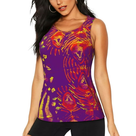 Lsque Bright Textured Animal Printed Workout Tank Tops for Women, Athletic Sports Tank Tops, Compression Sleeveless Dry Fit Shirts,Sleeveless Yoga Shirt-Medium