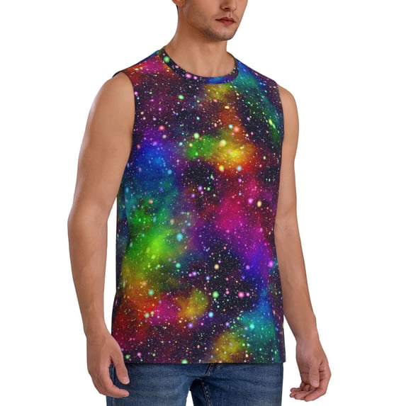 Lsque Bright Universe Print Men's Cotton Blend Sleeveless Muscle Shirts (S-3XL)- Moisture Wicking, Odor Protection, UPF 30+,XX-Large