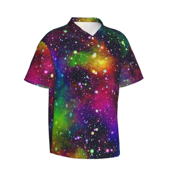 Lsque Bright Universe pattern Hawaiian Shirt for Men, Unisex Summer Beach Casual Short Sleeve Button Down Shirts-X-Large