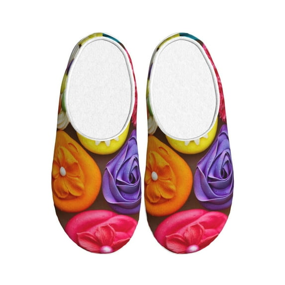 Lsque Brightly Colored Cupcakes Pattern Womens Comfort Cotton on Scuff With Memory Foam and Anti-skid Sole Slipper-39/40