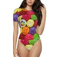 thumbnail image 1 of Lsque Brightly Colored Cupcakes Women's Crew Neck Short Sleeve Bodysuit Basic T Shirts Tops Onesie Adult Cute Pajama-X-Large, 1 of 8