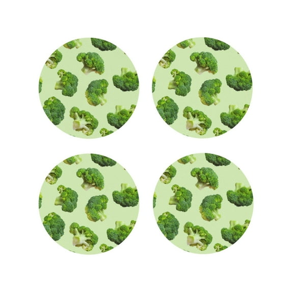 Lsque Broccoli 3 Pattern 4" Drink Coasters Set of 4, PVC Leather Absorbent Coasters, Table Coaster Set Decorative Coffee Cup Coasters Housewarming Gift -Round Shape