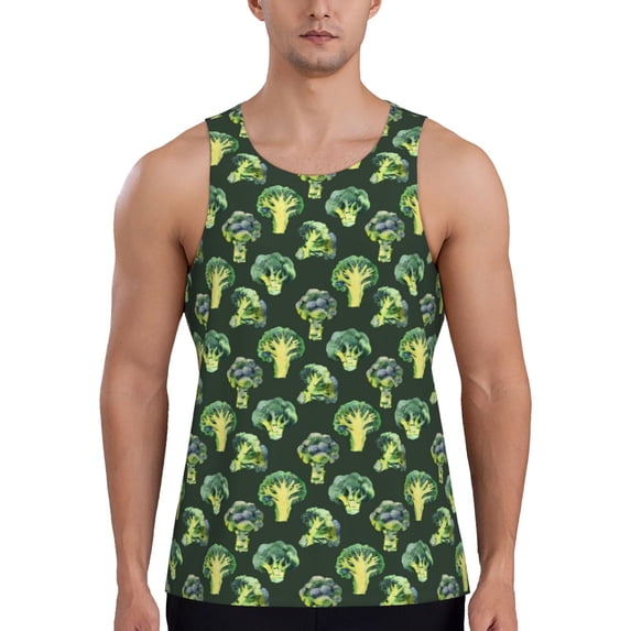 Lsque Broccoli 3 Pattern Mens Tank Tops Muscle Athletic Quick Dry Sleeveless Workout Fitness T Shirts Beach Tank Top, Loose-fit Sleeveless Shirt for Men-X-Large