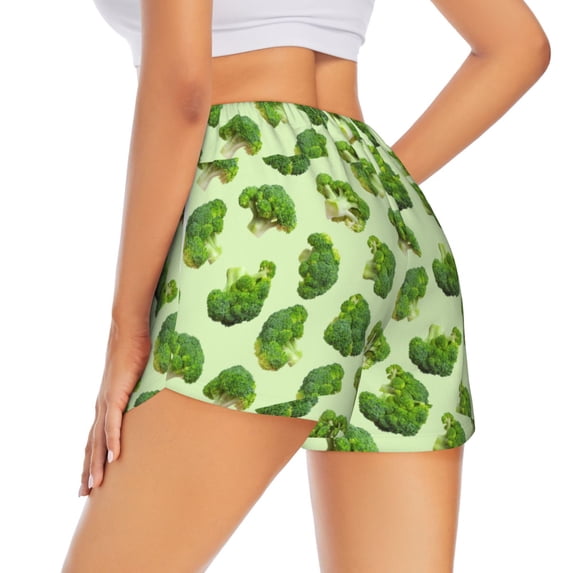Lsque Broccoli 3 Printed Women's Running Shorts with Liner Pockets,Elastic Quick Dry Workout Athletic Gym Yoga Shorts,Womens High Waist Shorts-XX-Large