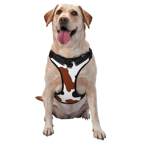 Lsque Brown Black Cow Dog Harness, No-Pull Pet Harness with 2 Leash Clips, Adjustable Soft Padded Dog Vest with Easy Control Handle for Large Dogs-Small
