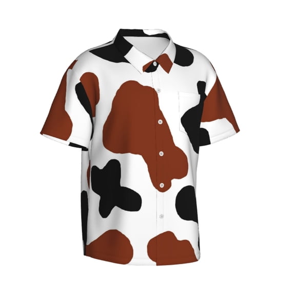 Lsque Brown Black Cow pattern Hawaiian Shirt for Men, Unisex Summer Beach Casual Short Sleeve Button Down Shirts-Medium