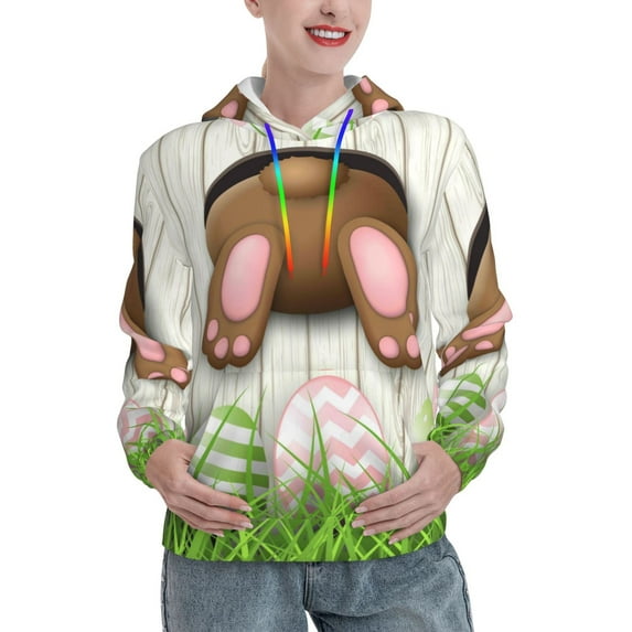 Lsque Brown Bunny Pattern Casual Women's Hoodie,Hooded Sweatshirt with Kangaroo Pocket,Pullover Hoodie with Eye-catching Drawstrings-Medium