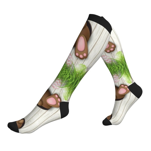 Lsque Brown Bunny Pattern Sport Compression Socks for Men & Women 15-20 mmHg Knee High Nurse Pregnant Running Medical and Travel Athletic