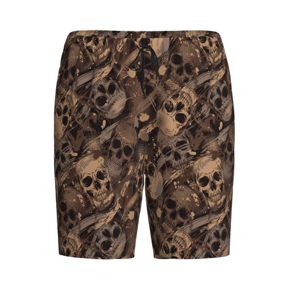 Lsque Brown Camouflage Skull Mens Sleep Pajama Shorts,Short Pajama Pants, Cotton Ultra-Soft Knit-4X-Large