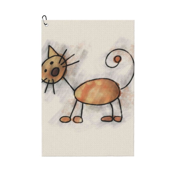Lsque Brown Cat Cartoon Premium Golf Towel - Ultra Absorbent and Quick Drying Microfiber Towel with Carabiner - Gift for Men -24" X 16"