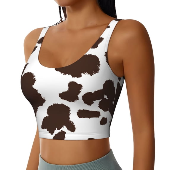 Lsque Brown Cow Printed Women'S Sports Bra, Compression, Moisture Wicking, High-Impact Sports Bra For Women,Supportive sports bra-XX-Large