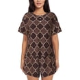 thumbnail image 1 of Lsque Brown Gold Grid Women's Short-Sleeved Pajama Set - 2 Piece Soft and Lightweight Sleepwear Set-Large, 1 of 9