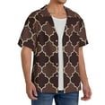 thumbnail image 1 of Lsque Brown Gold Grid print Men's Cuban Collar Short Sleeve Shirt Summer Beachwear Casual Button Down Fashionable Vacation Leisure Shirt-XX-Large, 1 of 7
